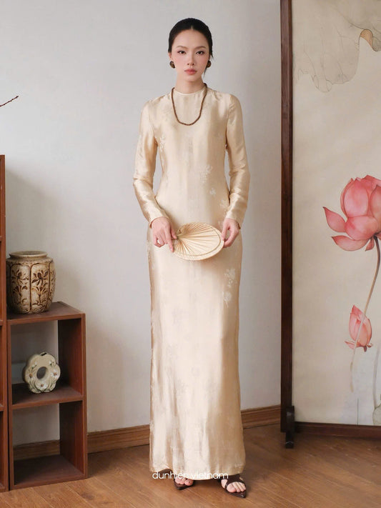 V17 4465 - Đầm dáng dài lụa nha xá