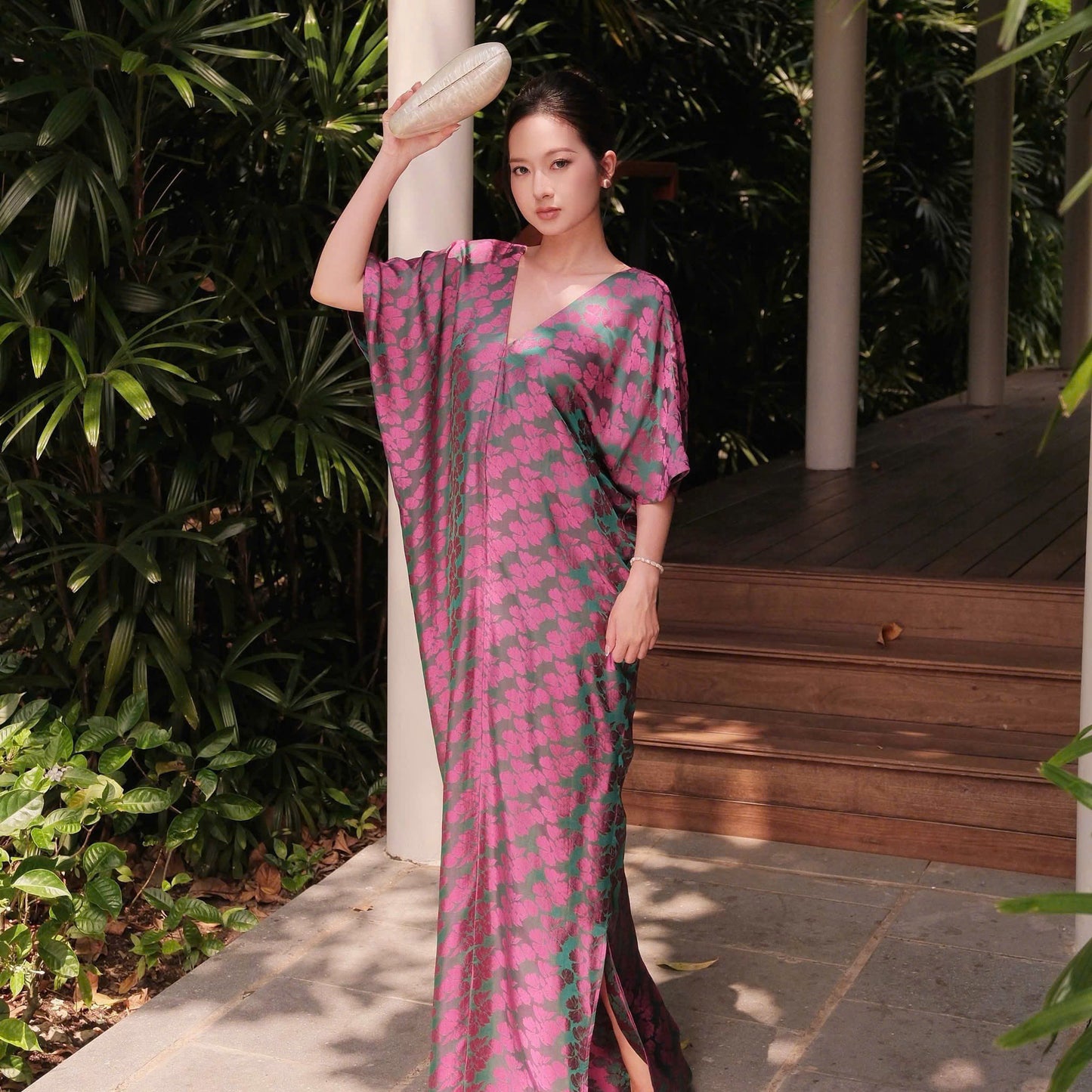 V16 4466 - Đầm dáng dài tay cánh dơi lụa nha xá