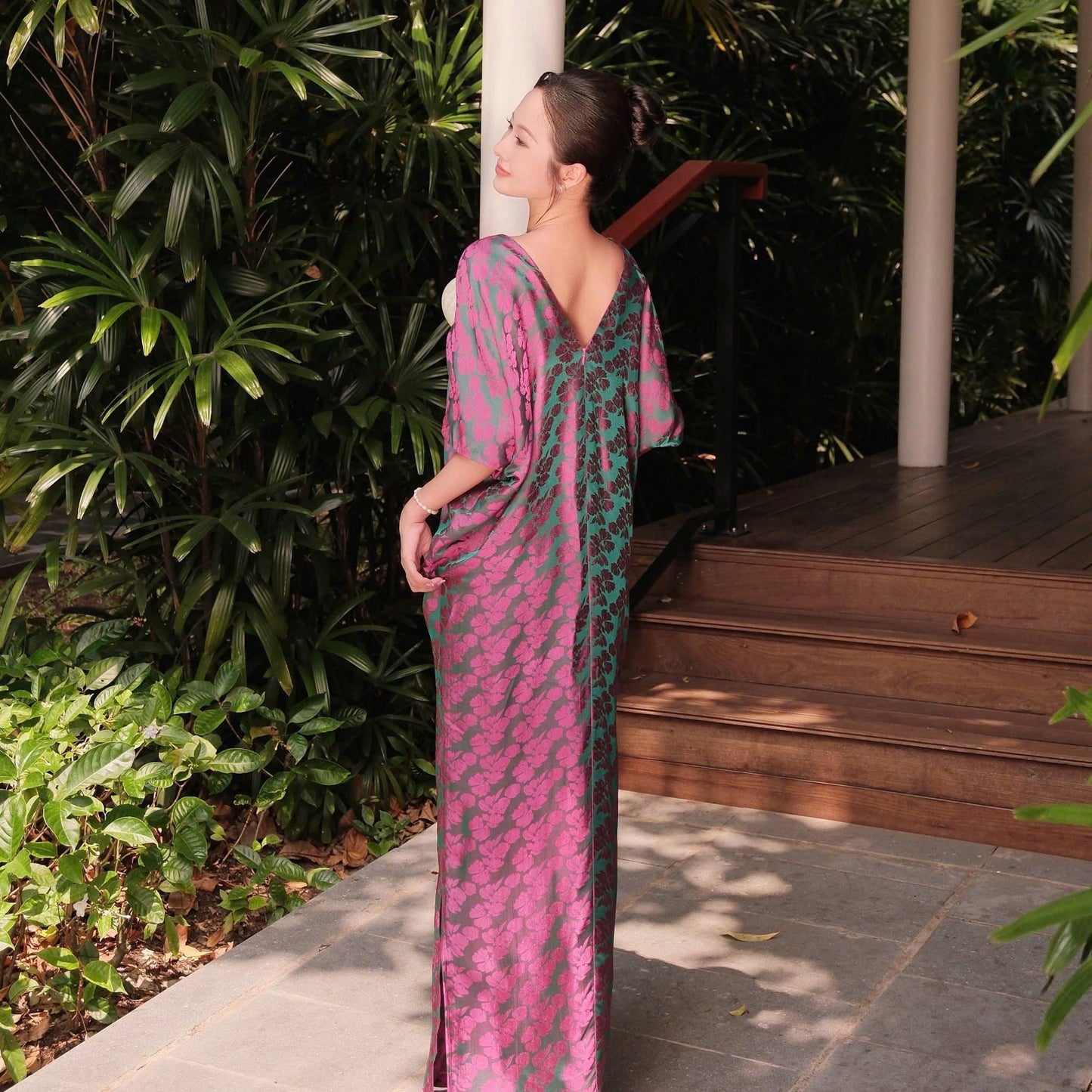 V16 4466 - Đầm dáng dài tay cánh dơi lụa nha xá
