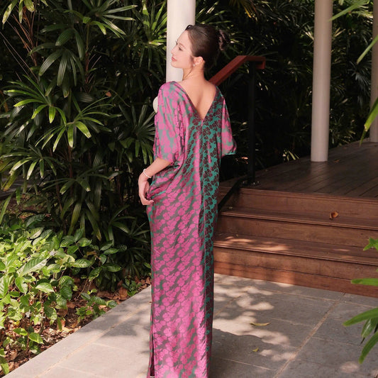 V16 4466 - Đầm dáng dài tay cánh dơi lụa nha xá