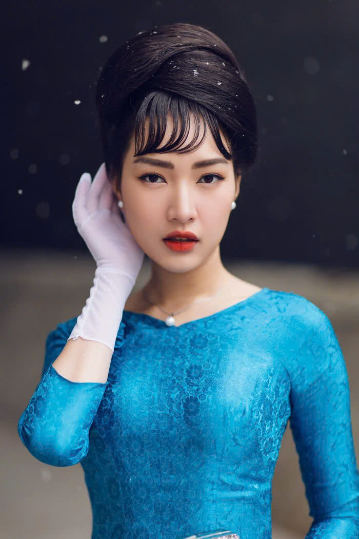 HD160 4467 Áo only no pants - Áo dài dáng truyền thống chiết li eo màu xanh thiên thanh lụa nha xá