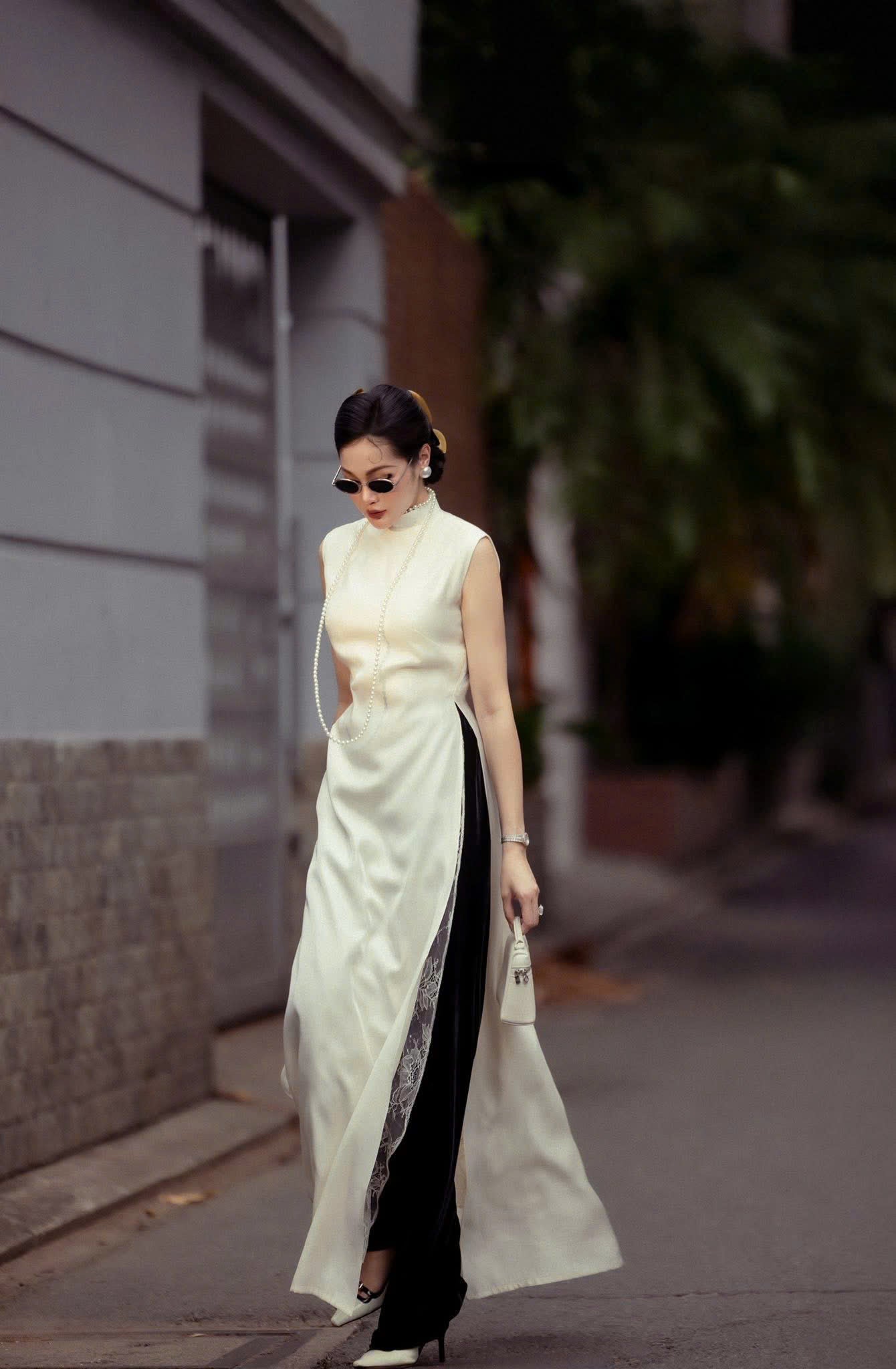 HD167 Áo only no pants - Áo dài 4 tà lụa nha xá trơn lót ren