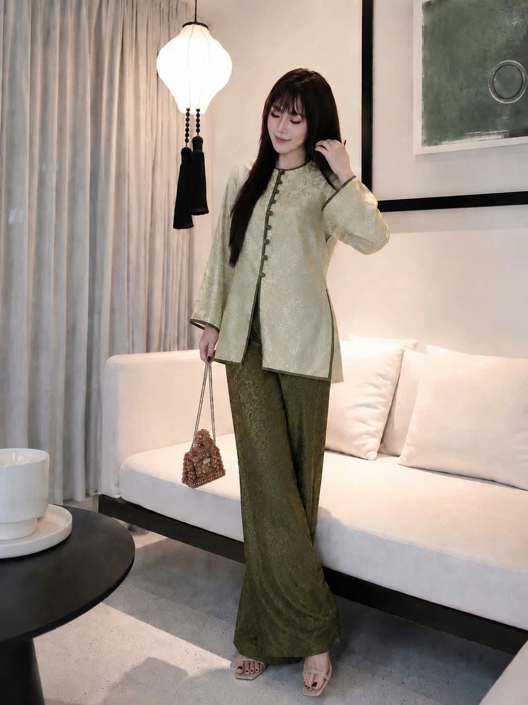 BB271 - Set bà ba lụa tằm ánh kim tencel