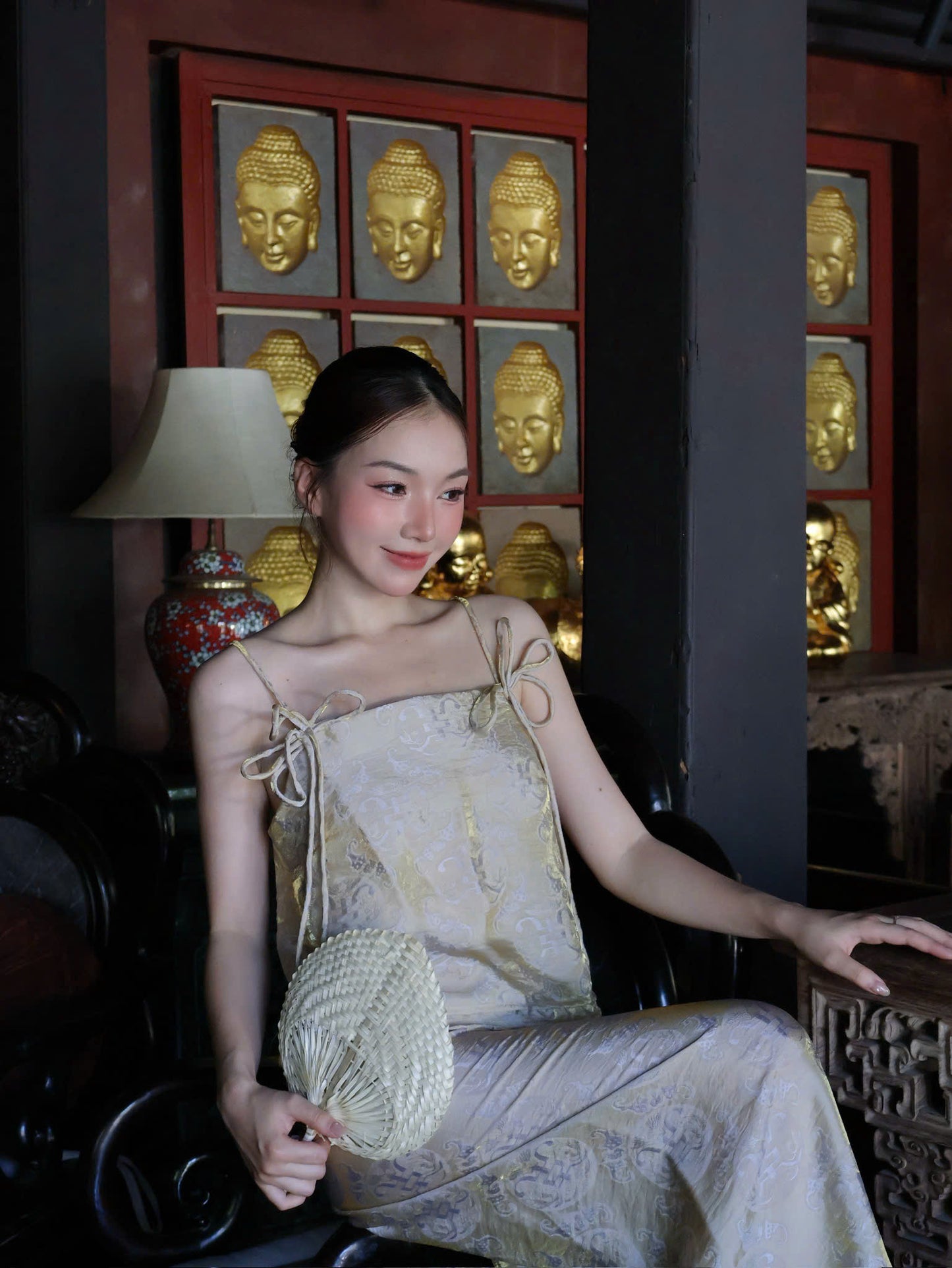 Y41 - Set đồ bộ áo 2 dây lụa tằm ánh kim thọ dơi