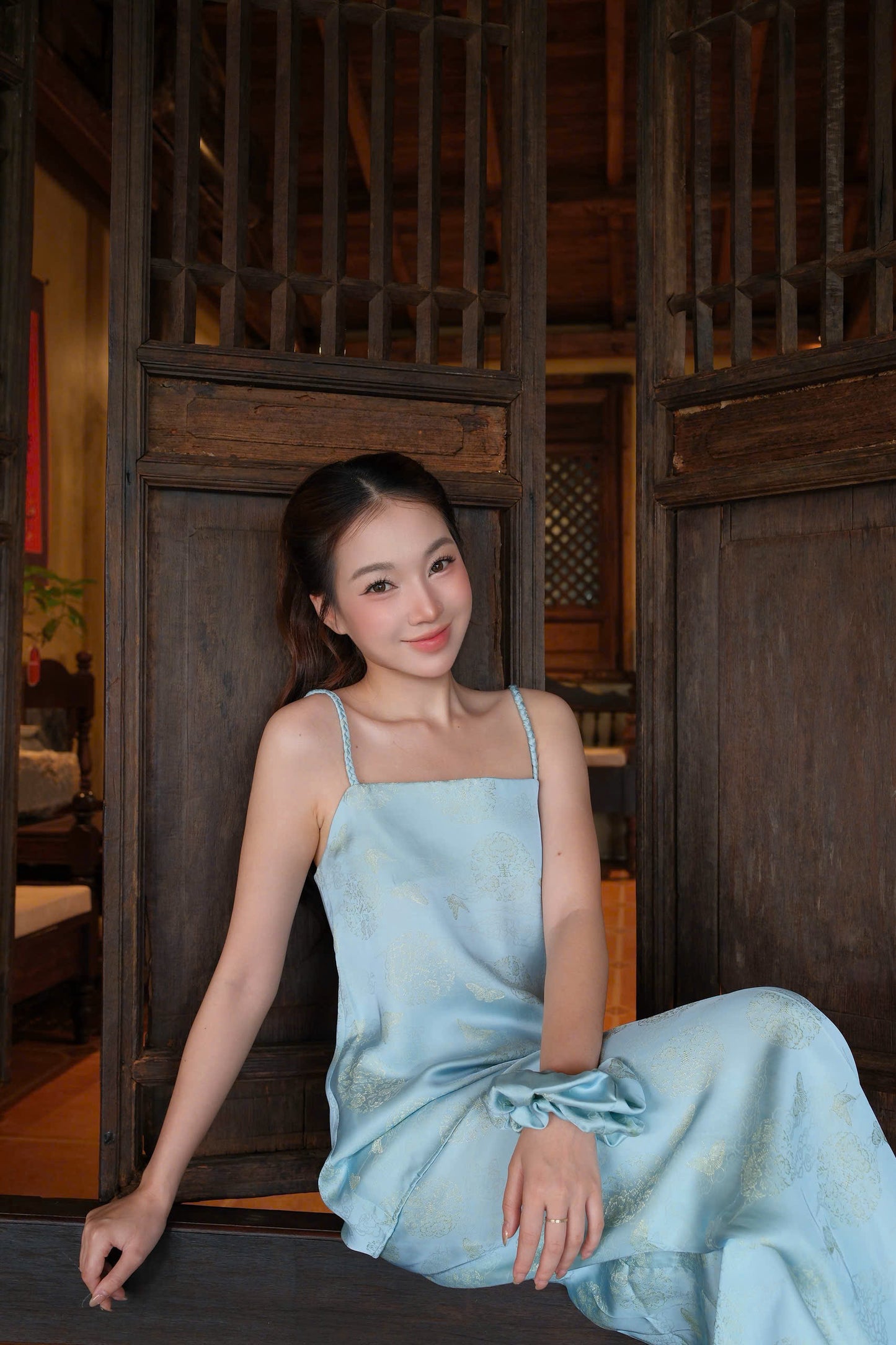 Y37 - Set đồ bộ áo 2 dây lụa 2 da màu xanh ngọc