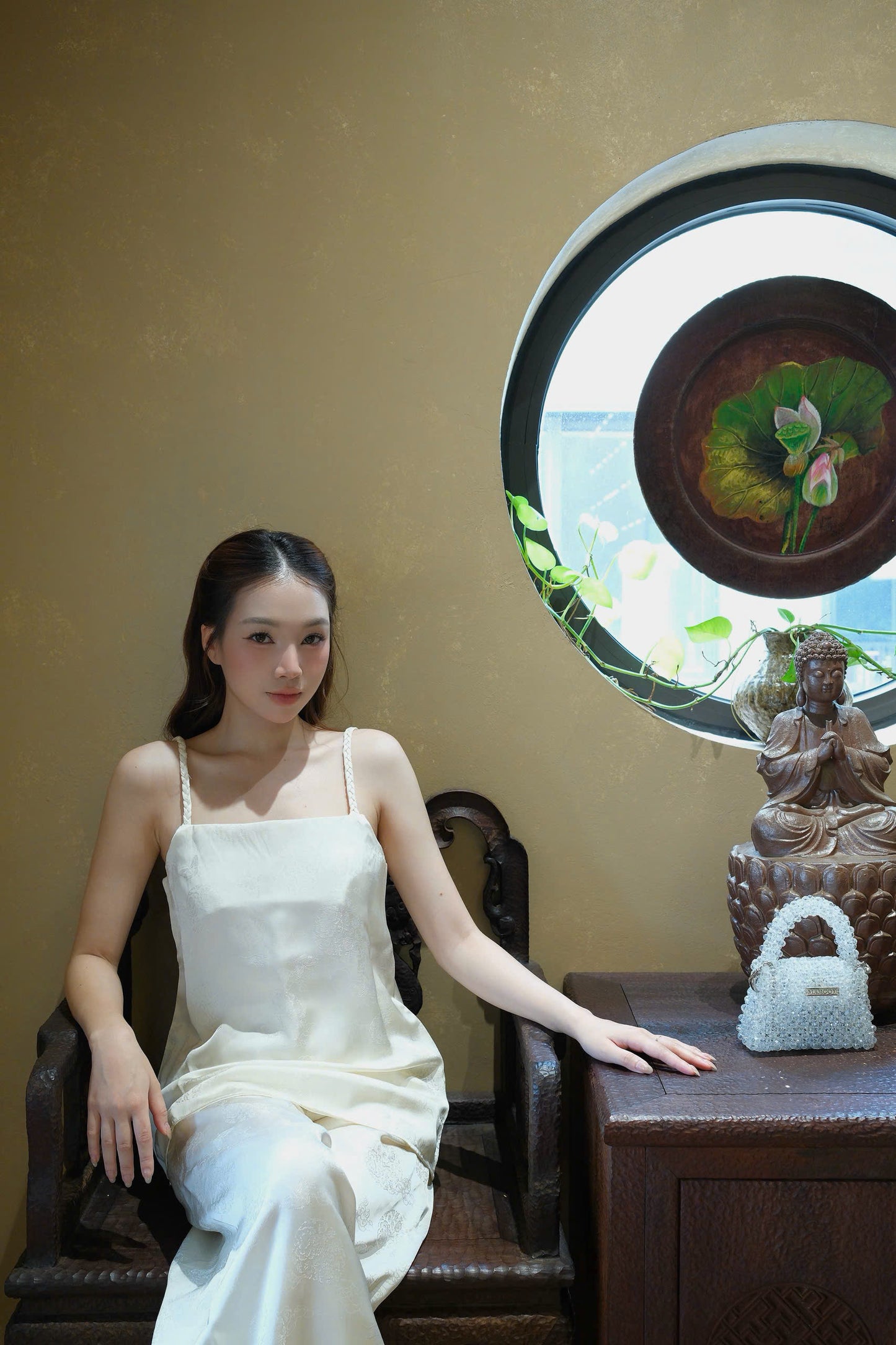 Y39 - Set đồ bộ áo 2 dây lụa 2 da màu trắng kem