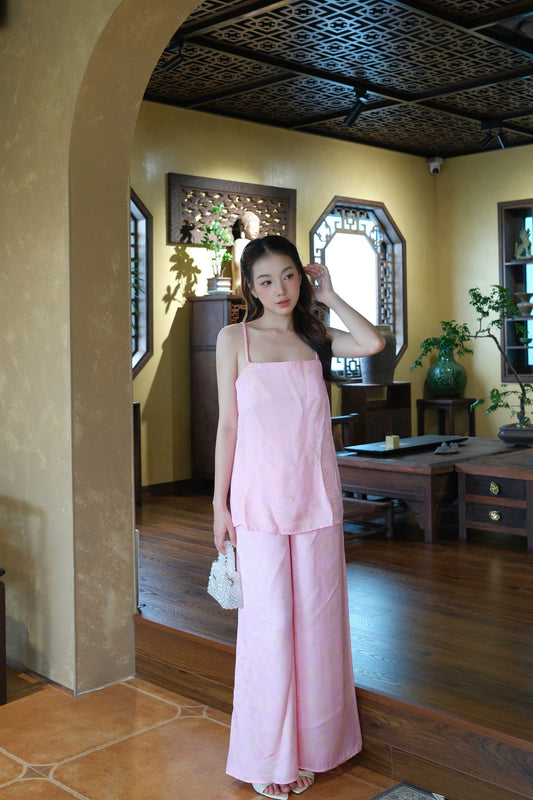 Y38 - Set đồ bộ áo 2 dây lụa 2 da màu hồng