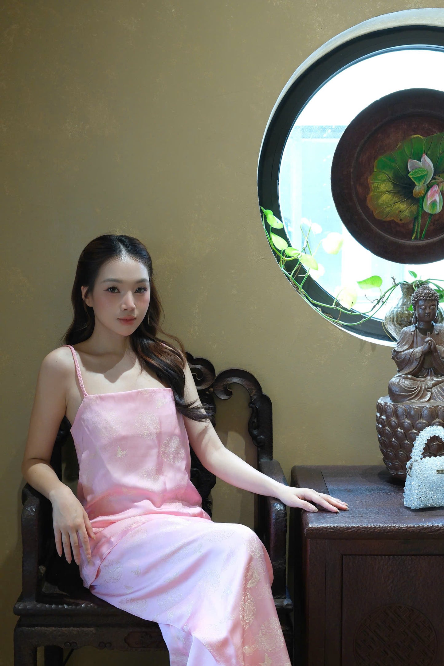 Y38 - Set đồ bộ áo 2 dây lụa 2 da màu hồng