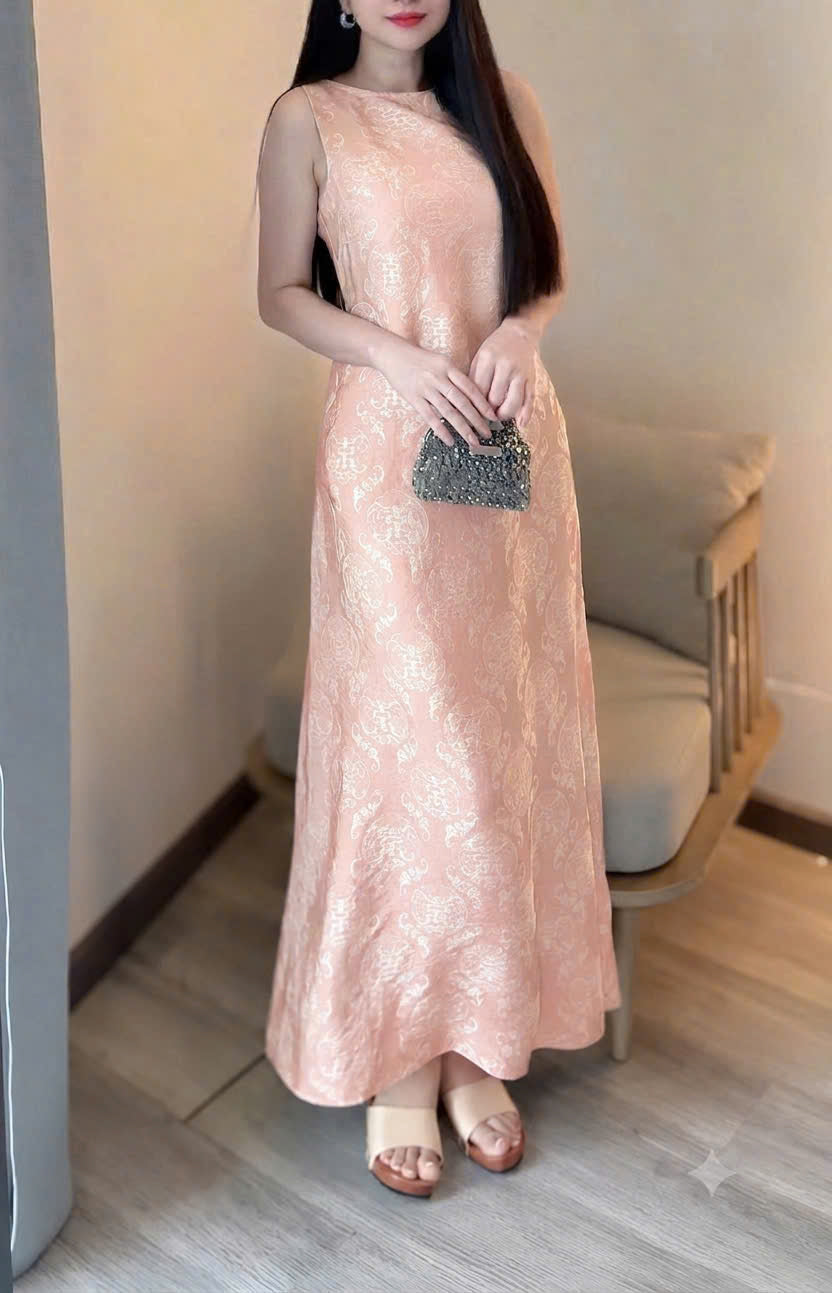 V27 - Đầm sát nách dáng dài lụa tằm tencel thọ dơi