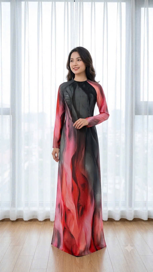 H882 Áo only no pants - Áo dài voan dáng truyền thống chiết li eo 2 tà