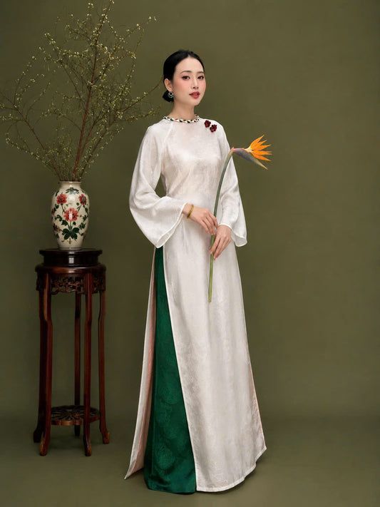 M591 Áo + quần cùng chất - Áo dài dáng suông 4 tà tằm ánh kim tencel
