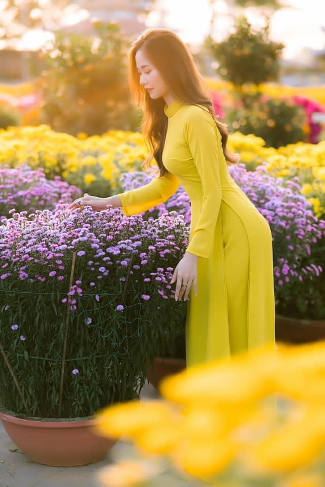 760 shipnhanh Áo + quần - Áo dài lụa chiffon 4 tà màu vàng - Cocolilistore