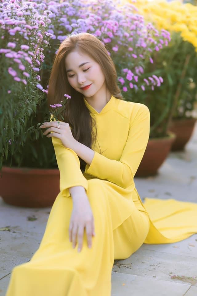 760 shipnhanh Áo + quần - Áo dài lụa chiffon 4 tà màu vàng - Cocolilistore