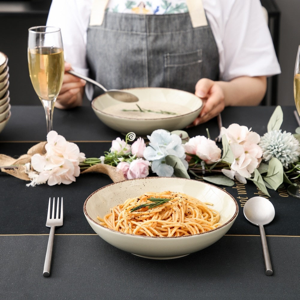 Pre-Order 4/8/12-Piece Bộ Đĩa Súp Gốm Sứ, Ăn Nhẹ Salad Trái Cây Phong Cách Vintage - Cocolilistore