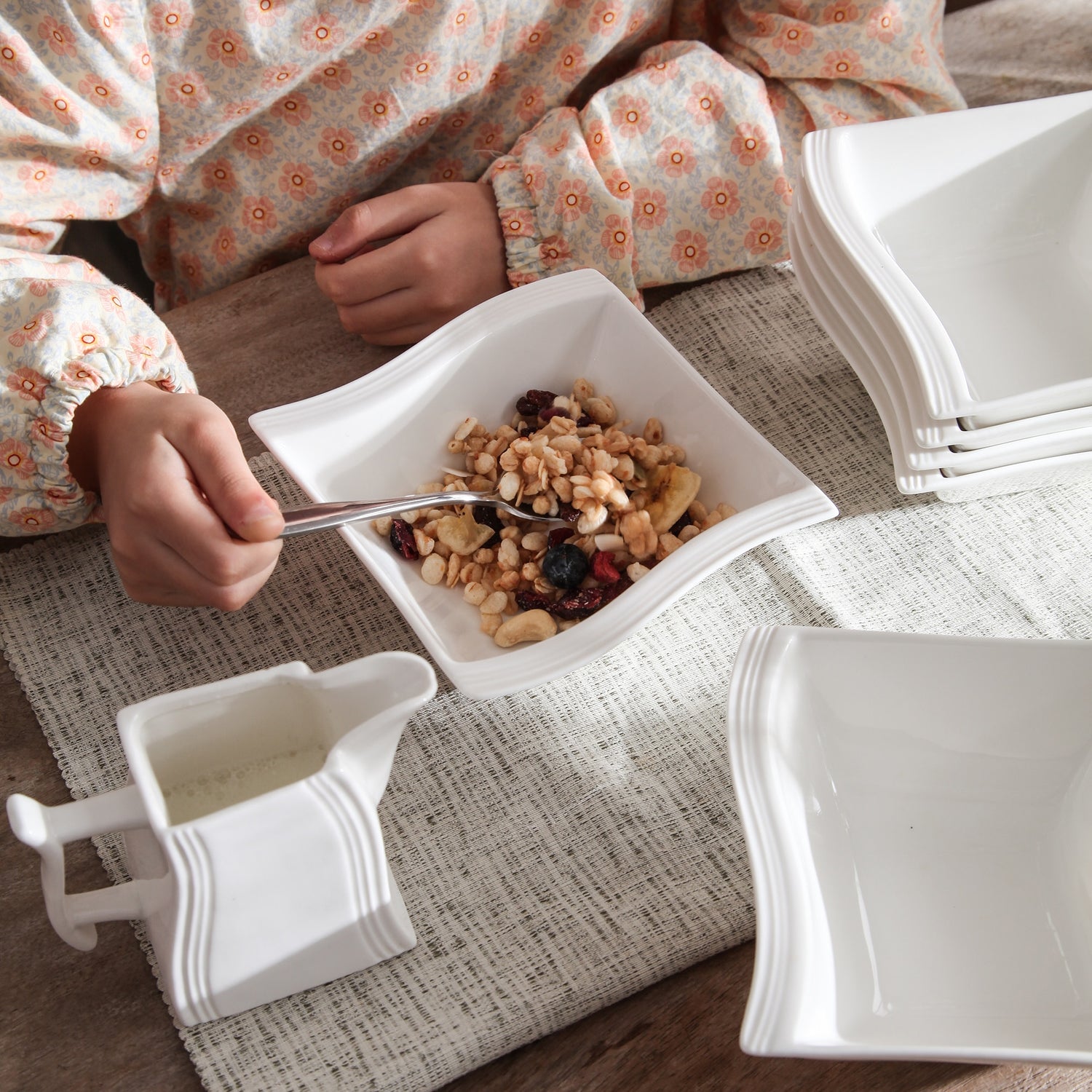 Pre-Order Set 6 Đĩa Sứ Trắng Súp Vuông Ngũ cốc Bát Dành Cho Bữa Ăn Sáng - Cocolilistore