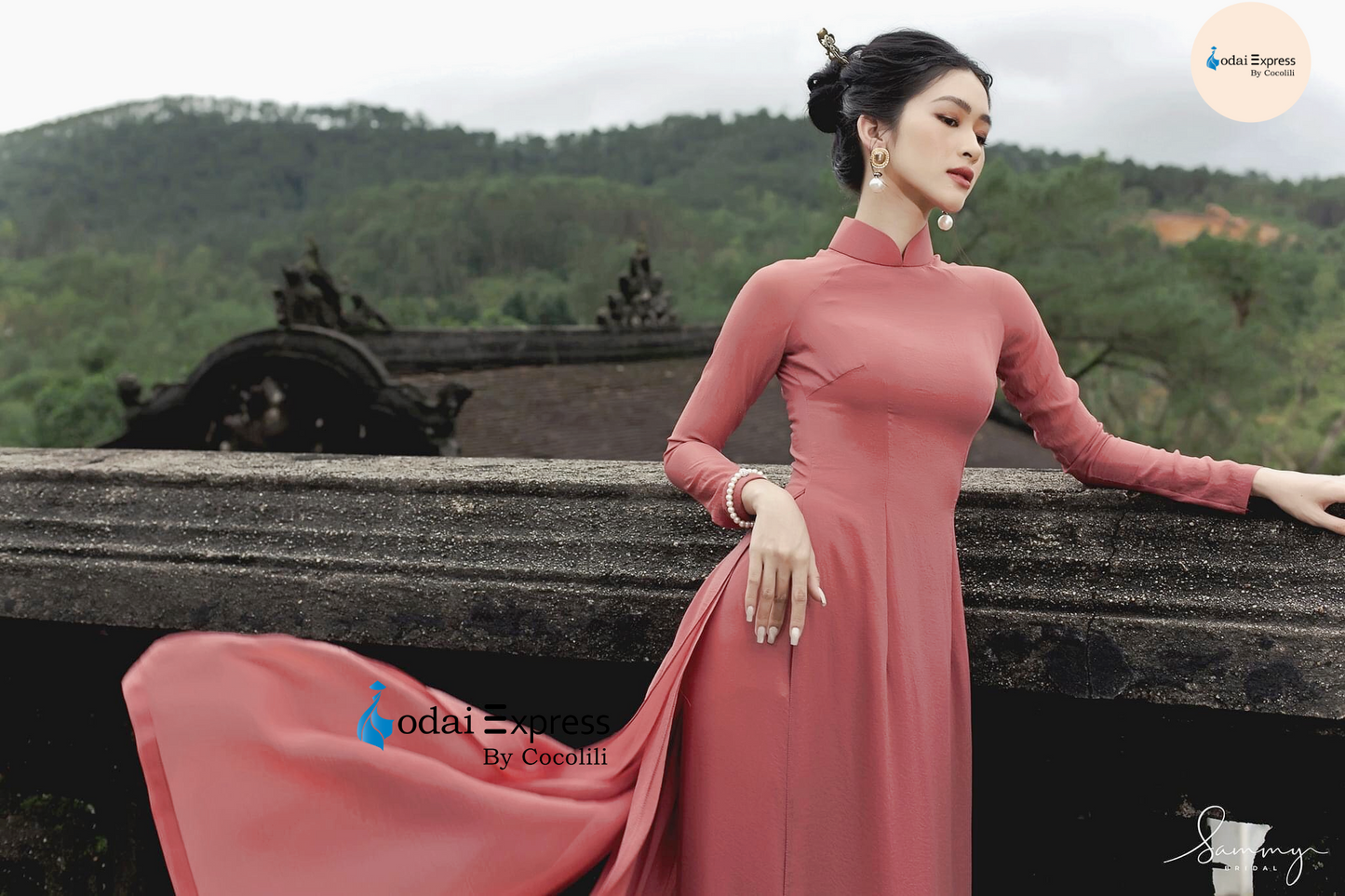 Áo dài lụa chiffon màu cam gạch - Cocolilistore