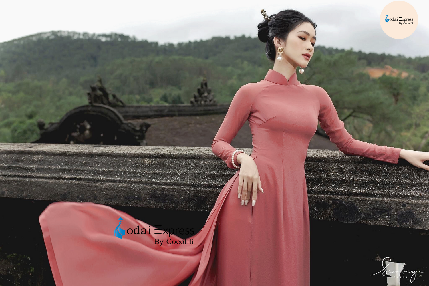 Áo dài lụa chiffon màu cam gạch - Cocolilistore
