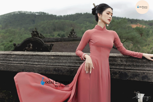 Áo dài lụa chiffon màu cam gạch - Cocolilistore