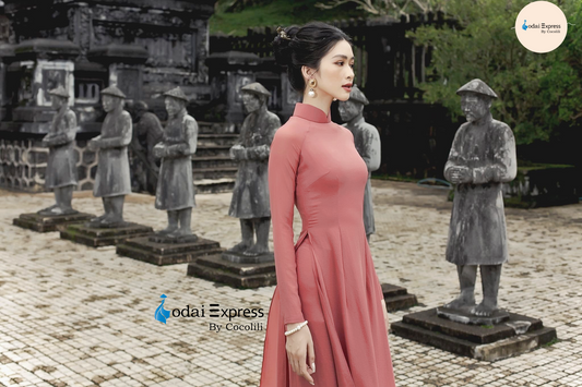 Áo dài lụa chiffon màu cam gạch - Cocolilistore