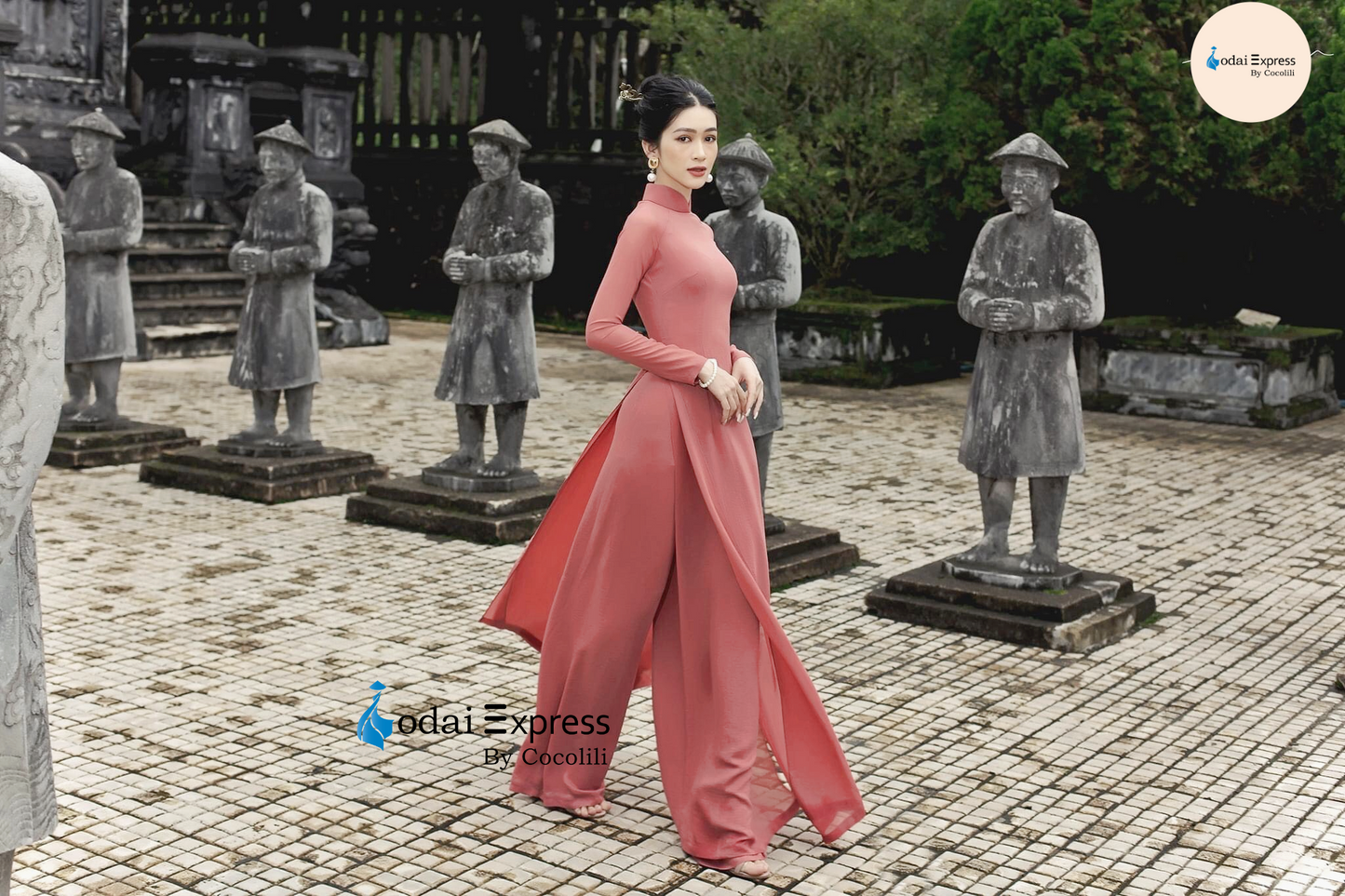 Áo dài lụa chiffon màu cam gạch - Cocolilistore