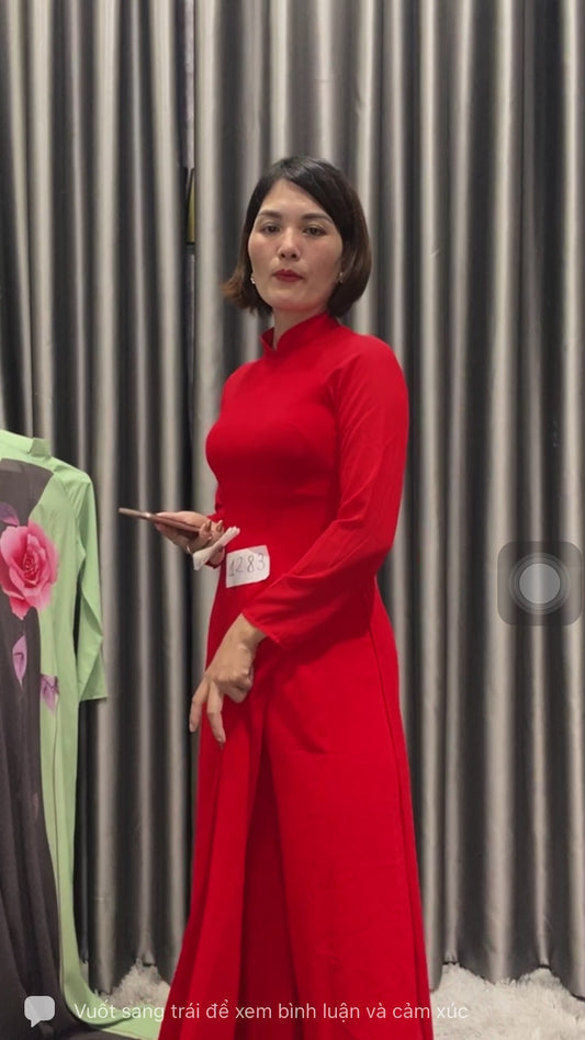 C26 áo + quần - Áo dài chiffon 4 tà trơn màu đỏ tươi