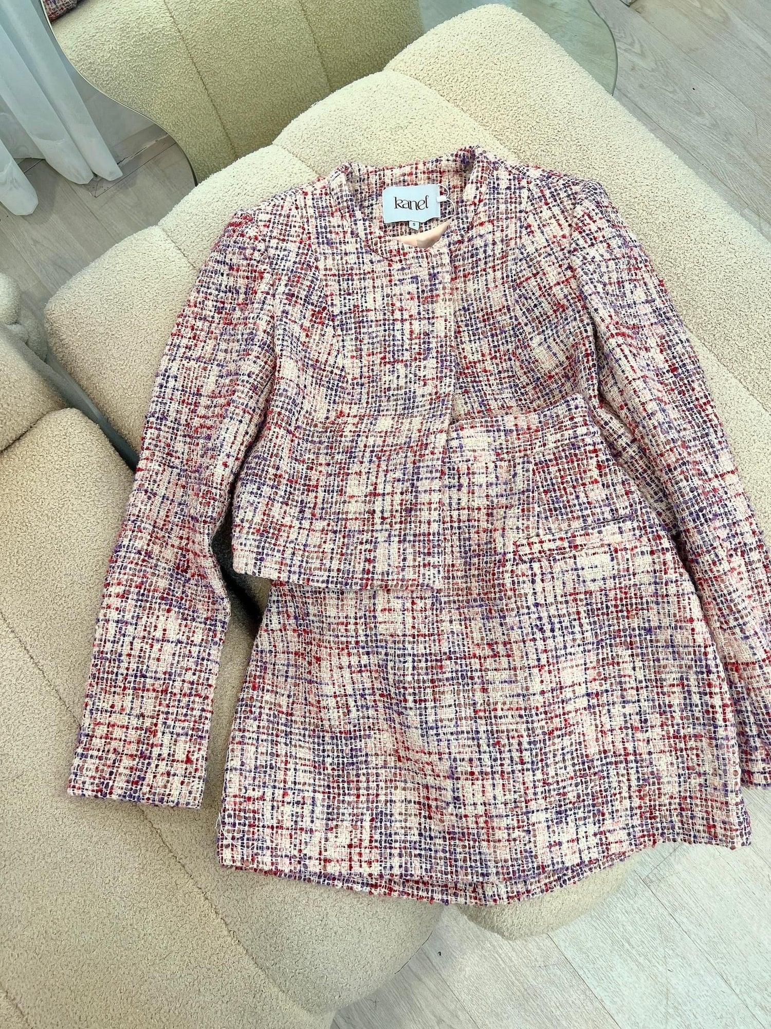 KN21- shipnhanh - set váy dạ chữ A chất tweed hồng xước thiết kế kanel - Cocolilistore
