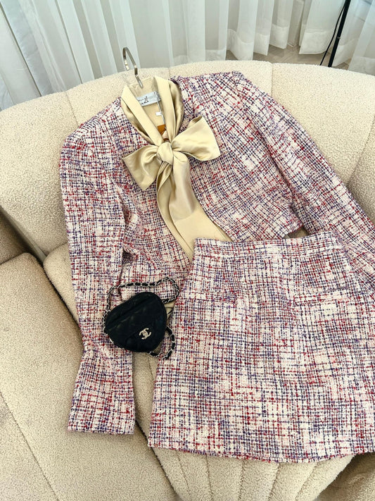 KN21- shipnhanh - set váy dạ chữ A chất tweed hồng xước thiết kế kanel - Cocolilistore