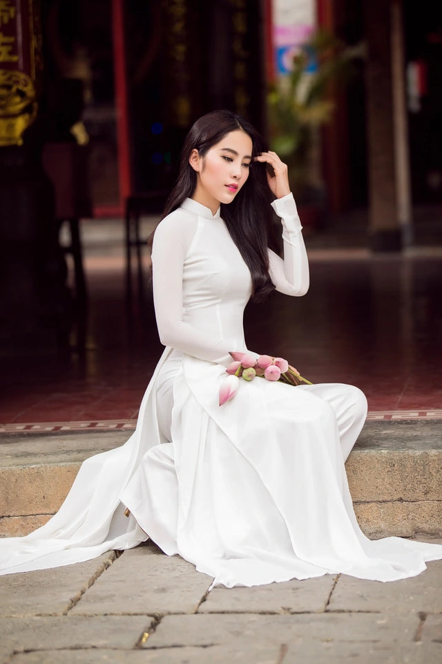 C02 shipnhanh Áo + quần - Áo dài 4 tà chiffon trắng 1871 - Cocolilistore