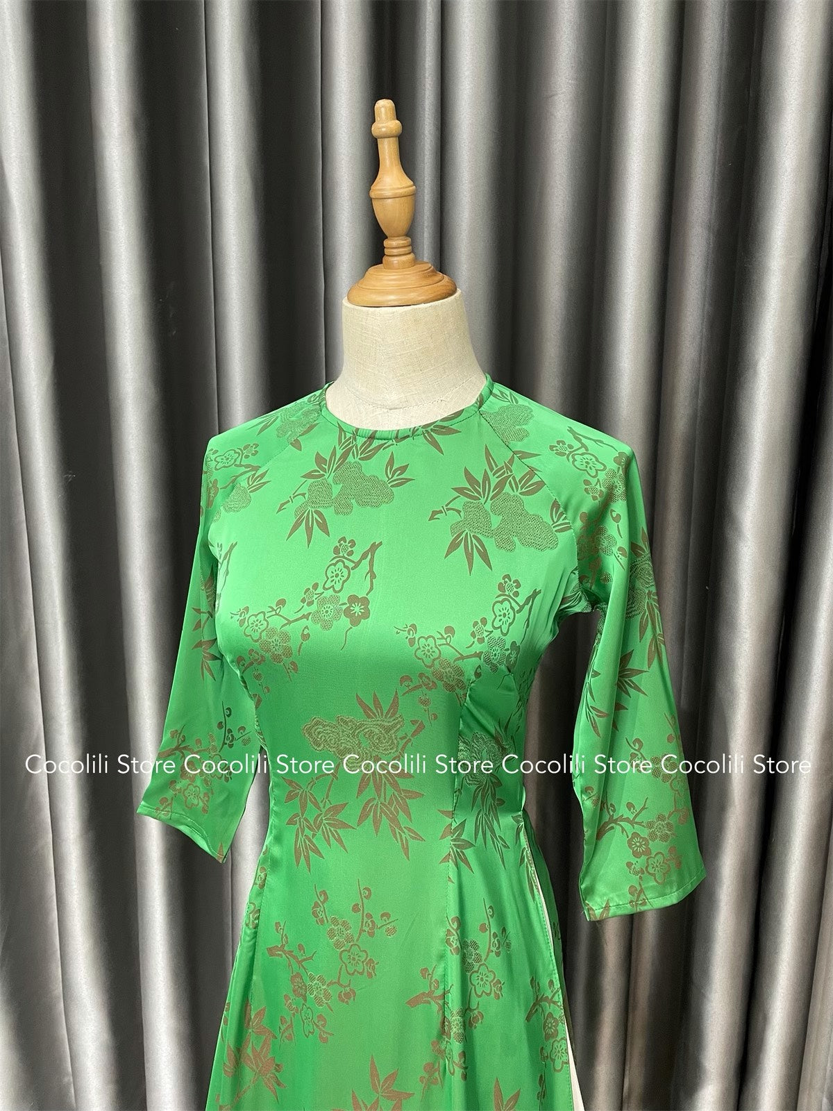 1748 shipnhanh Only áo - Áo dài lụa gấm 2 da xanh két - Cocolilistore