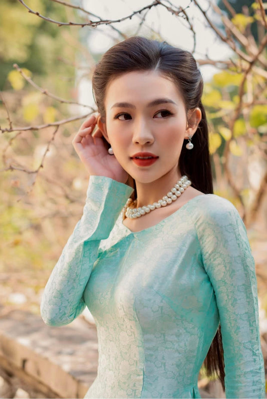 H01 shipnhanh Only áo - Áo dài lụa tơ tằm Hà Đông màu xanh ngọc - Cocolilistore