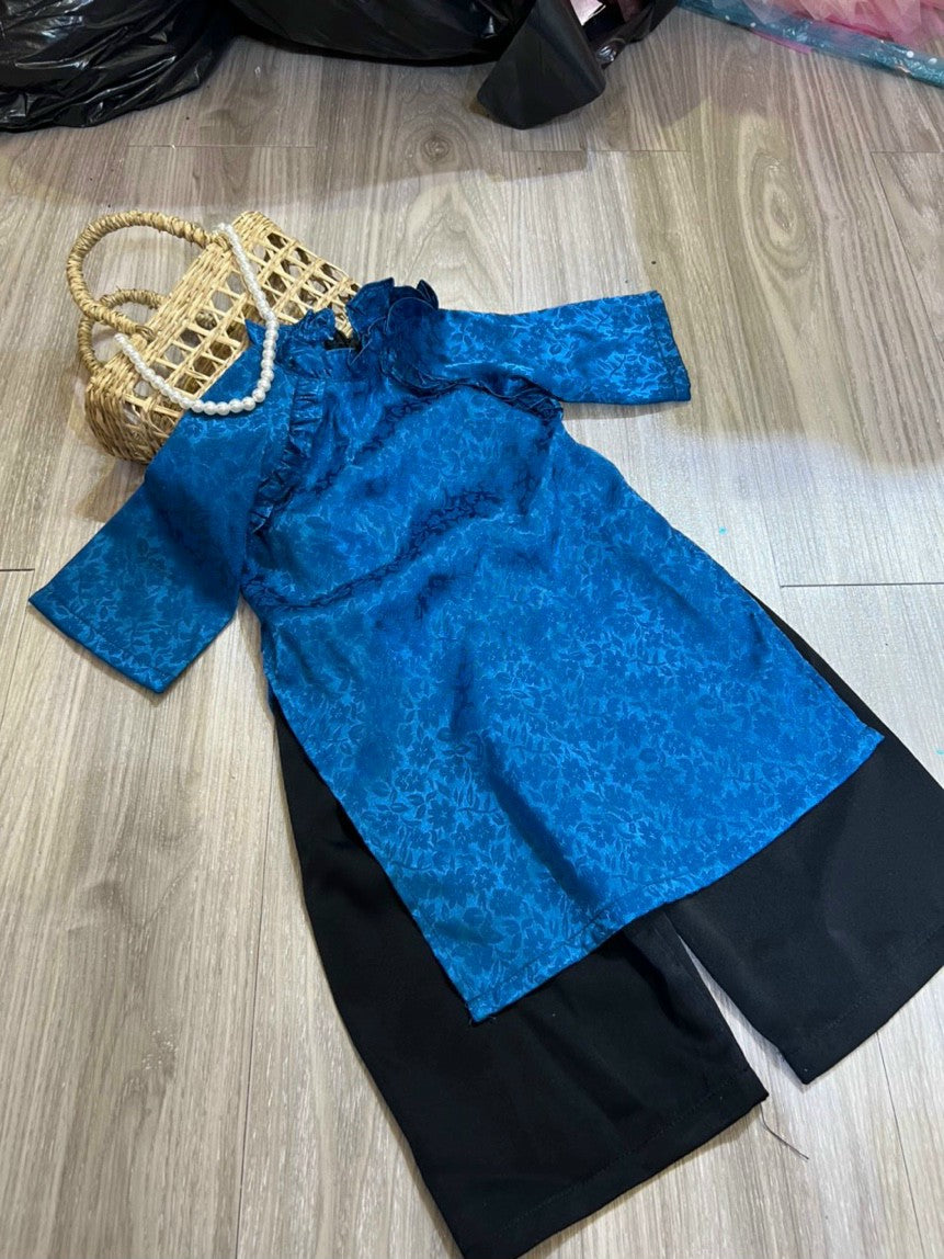 BG07 BG08 BG09 BG10 shipnhanh Áo + quần + nơ cột tóc - Áo dài bé gái lụa gấm kèm quần 4 màu 2288 - Cocolilistore